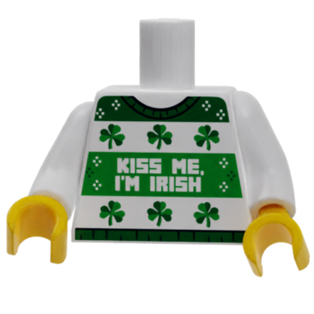 Ugly Green St. Patrick's Day Kiss Me I'm Irish Sweater Printed White Torso (LEGO) - Premium  - Just $5! Shop now at Retro Gaming of Denver