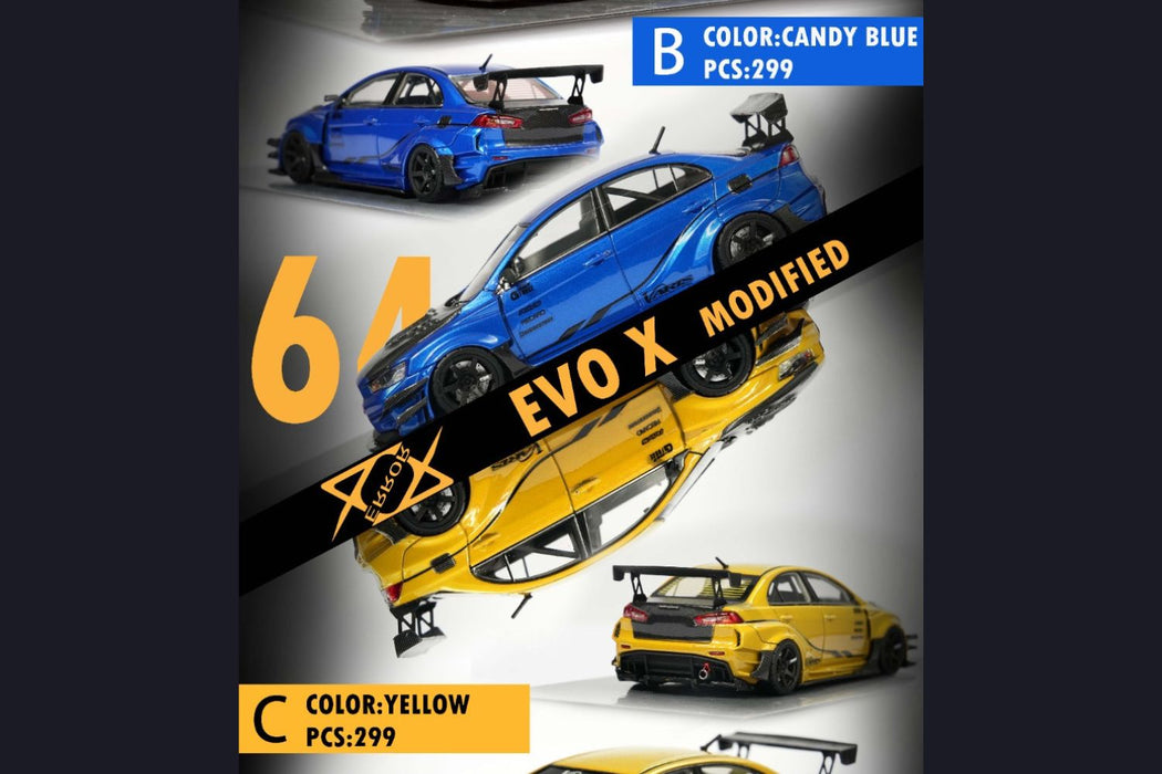 Error404 Model Mitsubishi Evolution X Varis Widebody in Candy Blue OR Yellow 1:64 Each Limited to 299 Pcs - for just $74.99! 