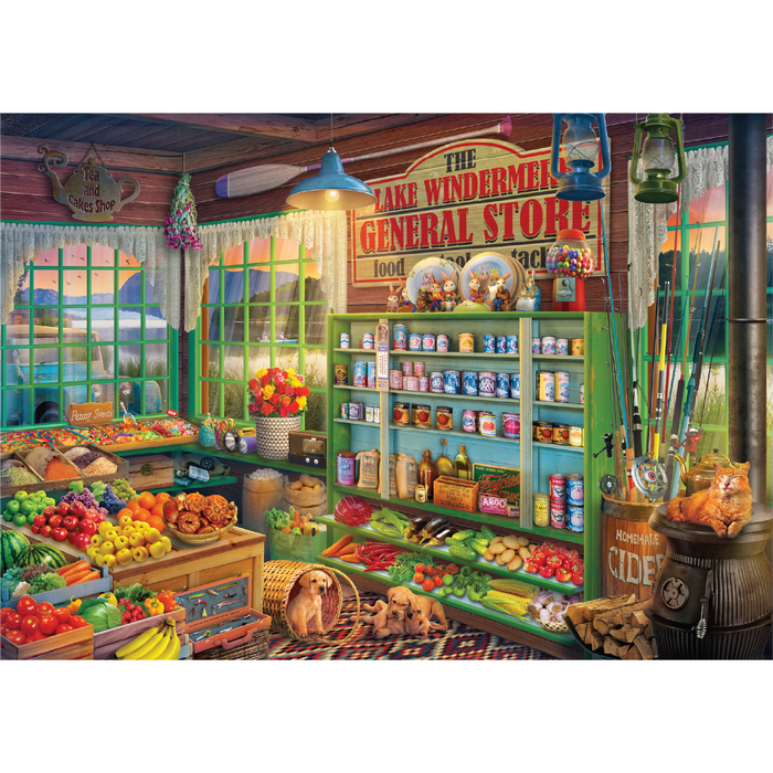 Lake General Store 500 Piece Jigsaw Puzzle in Shaped Box Springbok - for just $17.99! 