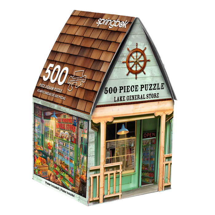 Lake General Store 500 Piece Jigsaw Puzzle in Shaped Box Springbok - for just $17.99! 