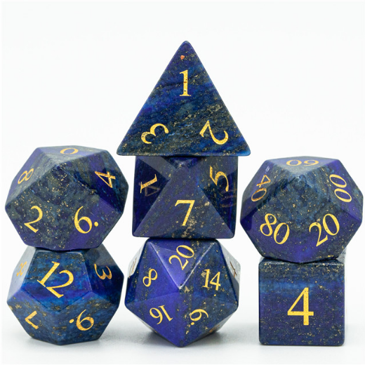Lapis Lazuli - Gemstone Engraved with Gold RPG Dice Set - for just $99.99! 
