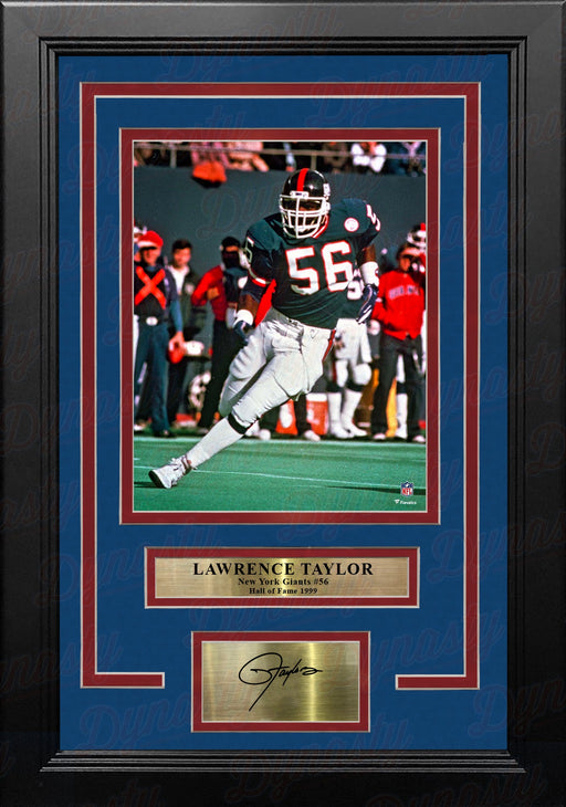 Lawrence Taylor in Action New York Giants 8x10 Framed Football Photo with Engraved Autograph - for just $79.99! 