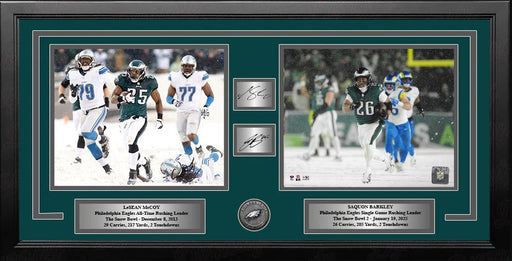 LeSean McCoy & Saquon Barkley Snow Bowl Philadelphia Eagles Framed Photos with Engraved Autographs - for just $159.99! 
