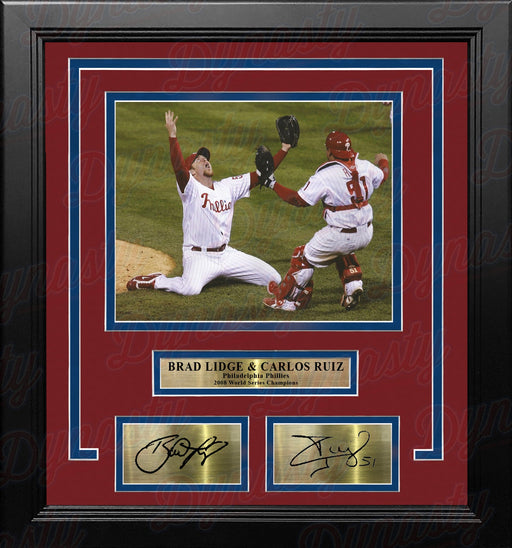 Brad Lidge & Carlos Ruiz 2008 World Series Last Out Celebration Philadelphia Phillies Framed Baseball Photo with Engraved Autographs - for just $79.99! 