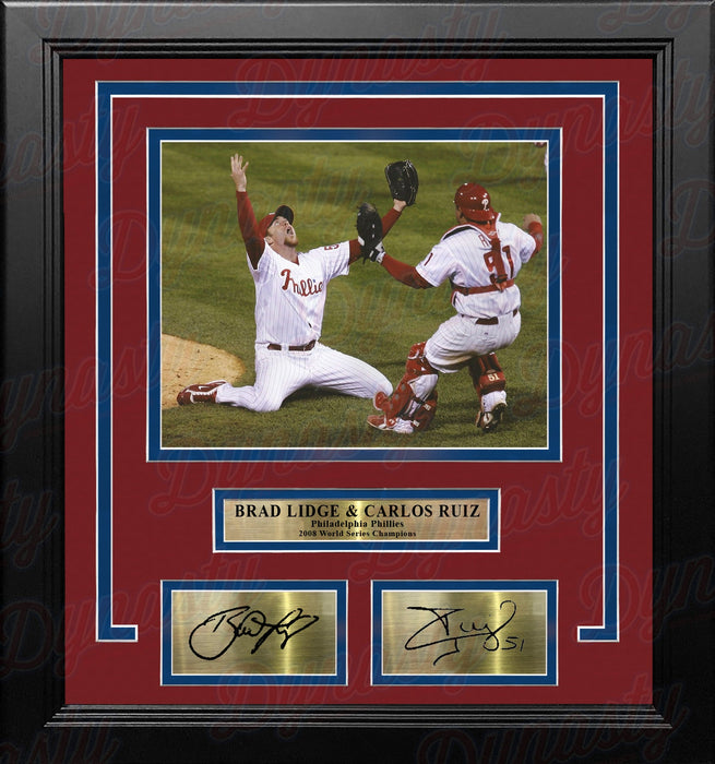 Brad Lidge & Carlos Ruiz 2008 World Series Last Out Celebration Philadelphia Phillies Framed Baseball Photo with Engraved Autographs - for just $79.99! 