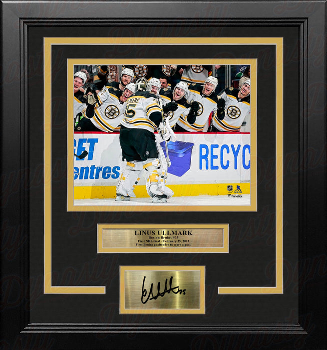 Linus Ullmark 1st NHL Goal Boston Bruins 8" x 10" Framed Hockey Photo with Engraved Autograph - for just $79.99! 