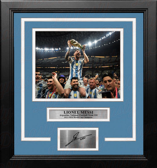 Lionel Messi 2022 World Cup Argentina National Team 8x10 Framed Photo with Engraved Autograph - for just $79.99! 