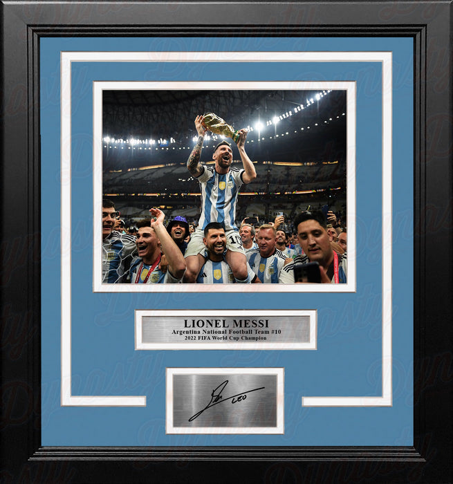 Lionel Messi 2022 World Cup Argentina National Team 8x10 Framed Photo with Engraved Autograph - for just $79.99! 