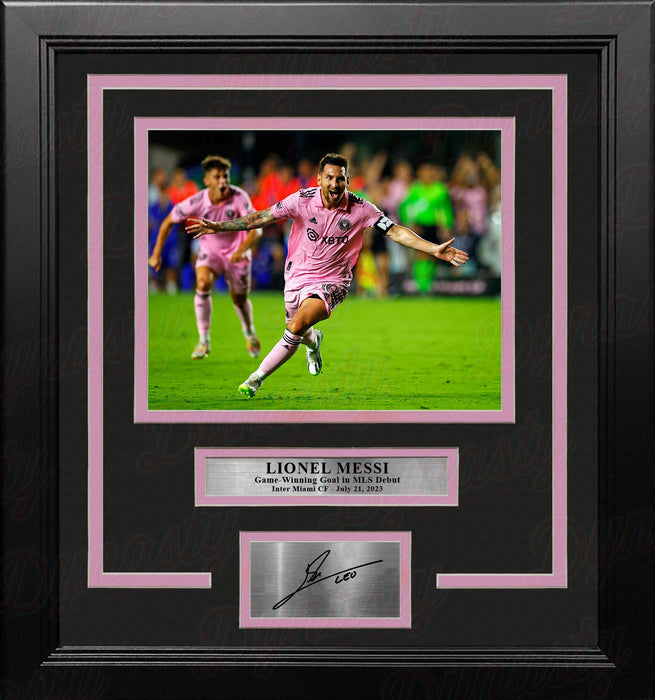 Lionel Messi Game-Winning Goal in MLS Debut Inter Miami CF 8x10 Framed Photo with Engraved Autograph - for just $79.99! 