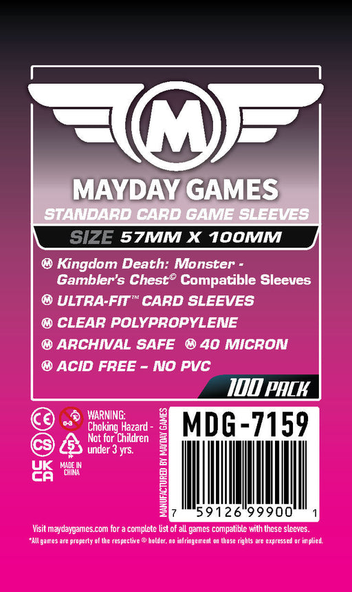 "Kingdom Death Gambler's Chest"  Large Compatible Sleeves (57x100mm) Standard 7159 or Premium 7164 - for just $3.50! 