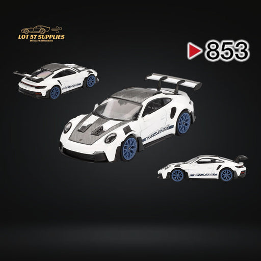 (Pre-Order) Mini-GT Porsche 911 992 GT3 RS Weissach Package White w/ Indigo Blue #853 1:64 MGT00853 - for just $18.99! 