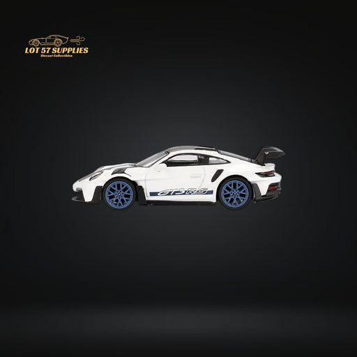 (Pre-Order) Mini-GT Porsche 911 992 GT3 RS Weissach Package White w/ Indigo Blue #853 1:64 MGT00853 - for just $18.99! 