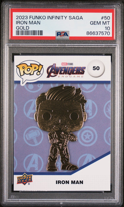 2023 UPPER DECK FUNKO POP MARVEL  IRON MAN GOLD #50  PSA 10 - for just $54! 