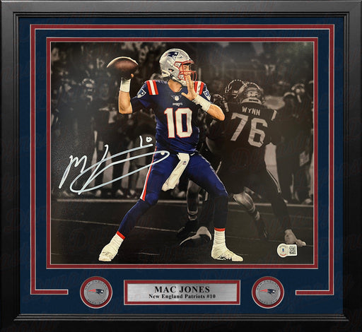 Mac Jones Blackout Action New England Patriots Autographed 11" x 14" Framed Football Photo - for just $129! 