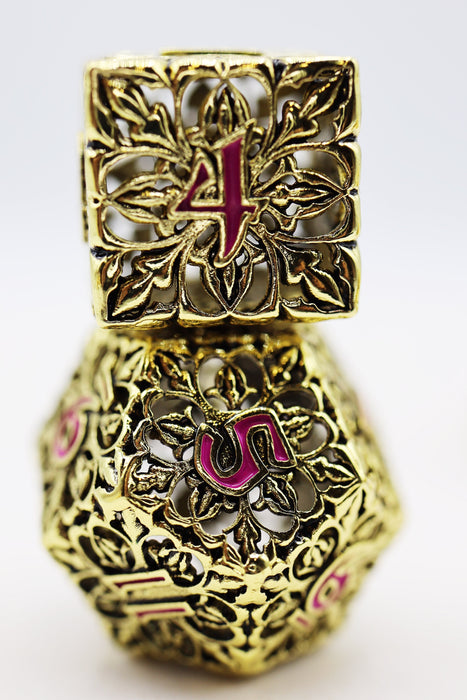 Fleur de Lis: Gilded Magenta - Hollow Metal RPG Dice Set - for just $69.99! 