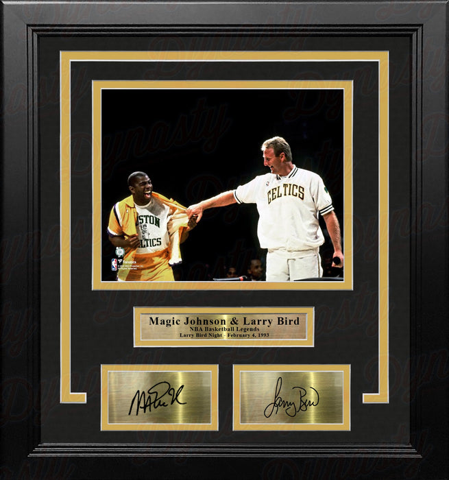 Magic Johnson & Larry Bird Number Retirement Night 8x10 Framed Basketball Photo Engraved Autographs - for just $79.99! 