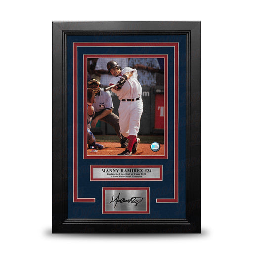 Manny Ramirez Swinging Action Boston Red Sox 8" x 10" Framed Baseball Photo with Engraved Autograph - for just $79.99! 
