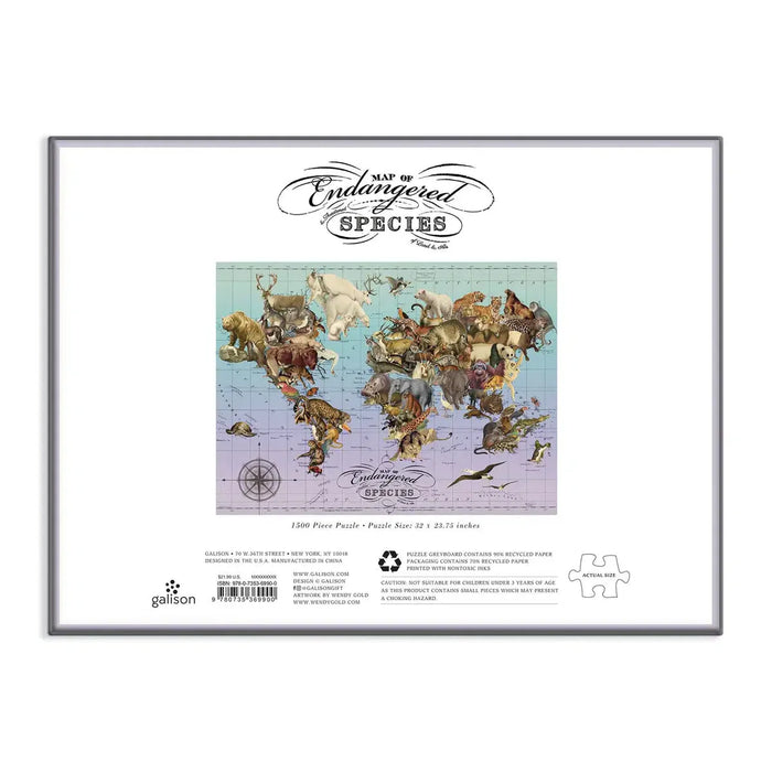 Map of Endangered Species 1500 Piece Jigsaw Puzzle Galison - for just $21.99! 