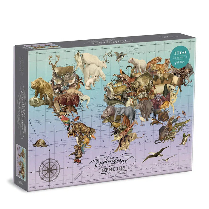 Map of Endangered Species 1500 Piece Jigsaw Puzzle Galison - for just $21.99! 