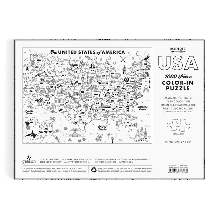 Maptote USA Color-In 1000 Piece Jigsaw Puzzle Galison - for just $19.99! 