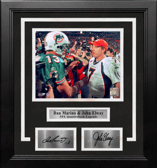 Dan Marino & John Elway 8x10 Framed Quarterback Legends Football Photo with Engraved Autographs - for just $79.99! 