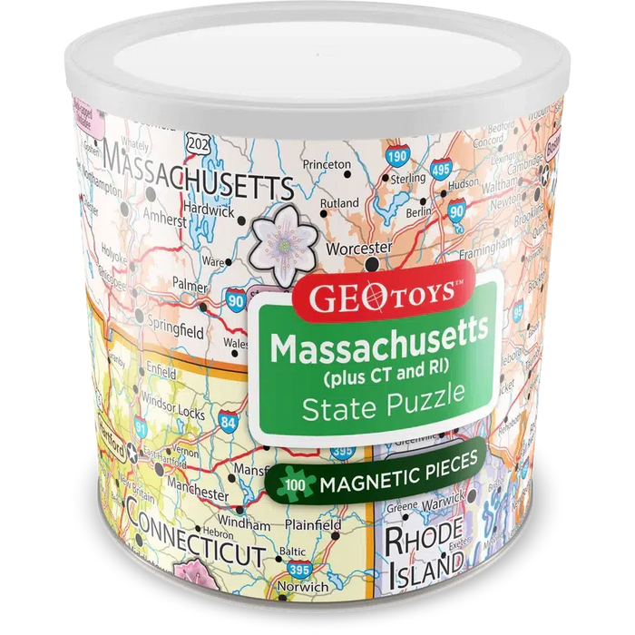 Massachusetts (+ CT & RI) State 100 Piece Magnetic Jigsaw Puzzle Geotoys - for just $11.99! 