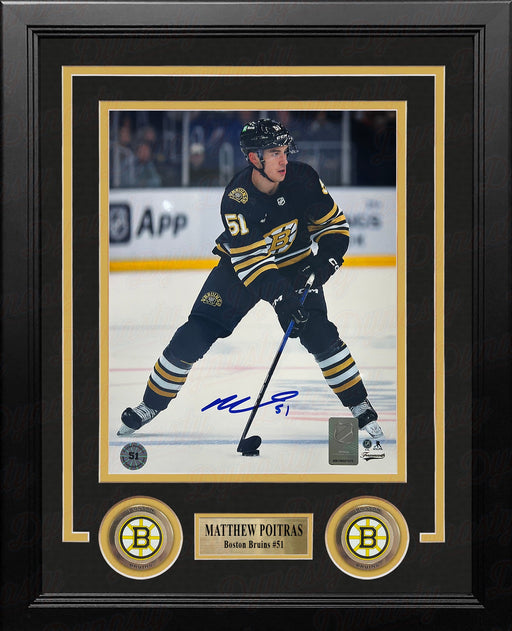 Matthew Poitras in Action Boston Bruins Autographed 8" x 10" Framed Hockey Photo - for just $129.99! 