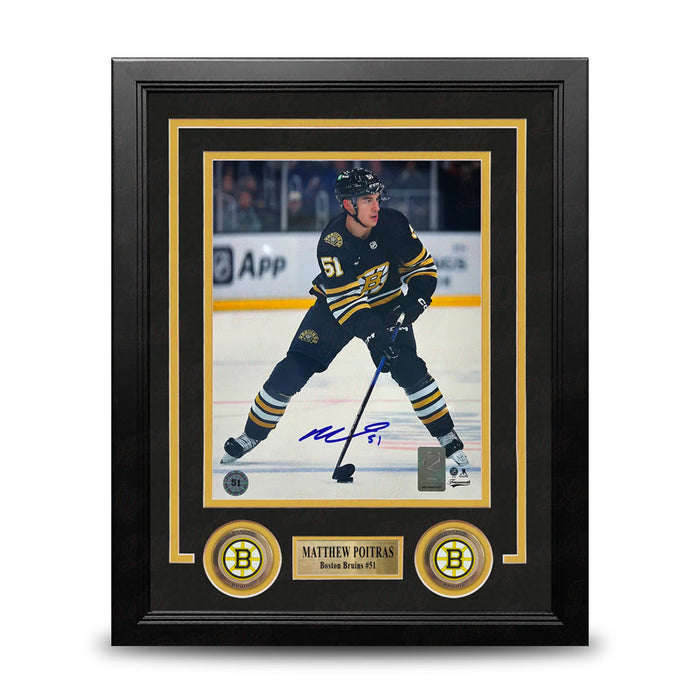 Matthew Poitras in Action Boston Bruins Autographed 8" x 10" Framed Hockey Photo - for just $129.99! 