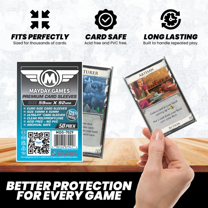 Euro Game Card Sleeves (59x92mm) Standard 7028 or Premium 7029 (Card Sleeves for Lifeboats) - for just $2.75! 