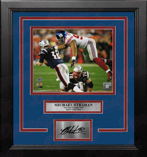 Michael Strahan Sacks Brady Super Bowl XLII NY Giants 8x10 Framed Photo with Engraved Autograph - for just $79.99! 