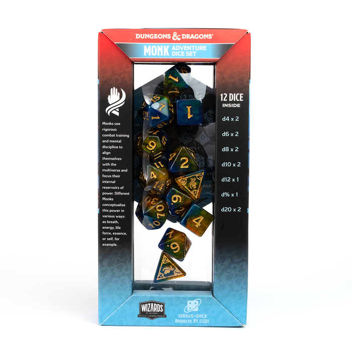 D&D Adventure Dice Set - Monk Edition | Blue/Gold 12pc Collection - for just $24.99! 