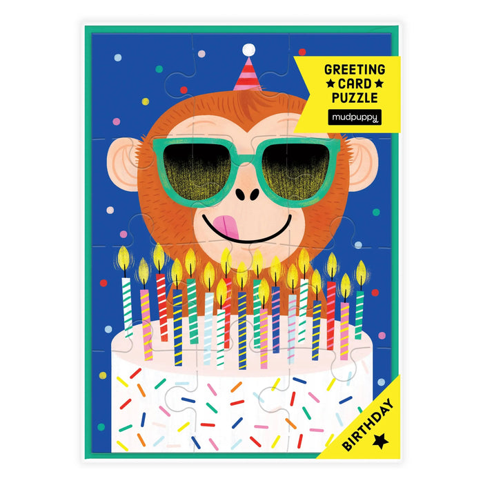 Monkey Cake Birthday Greeting Card 12 Piece Jigsaw Puzzle Mudpuppy - for just $7.99! 