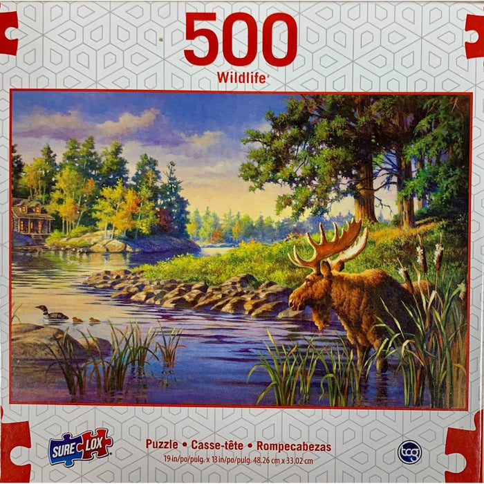 Moose Cabin Scene Wildlife 500 Piece Jigsaw Puzzle Sure Lox - for just $14.99! 