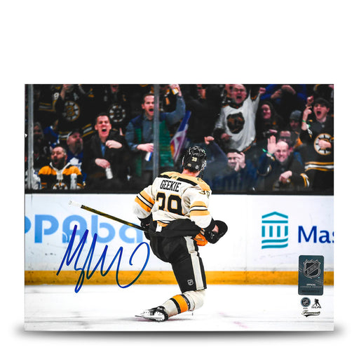 Morgan Geekie Celebration Boston Bruins Autographed 11" x 14" Hockey Photo - for just $39.99! 
