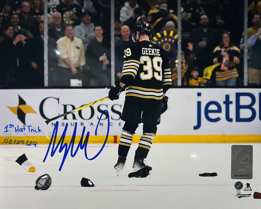 Morgan Geekie Hat Trick Boston Bruins Autographed 11" x 14" Hockey Photo - 1st Hat Trick - for just $49.99! 