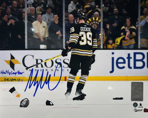 Morgan Geekie Hat Trick Boston Bruins Autographed 11" x 14" Hockey Photo - Hatty Leap Year - for just $49.99! 