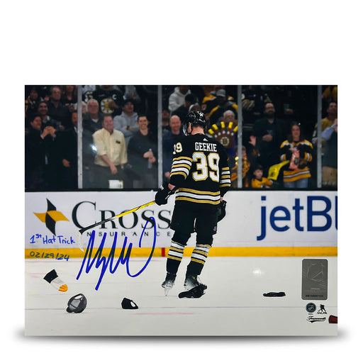 Morgan Geekie Hat Trick Boston Bruins Autographed 11" x 14" Hockey Photo - 1st Hat Trick - for just $49.99! 