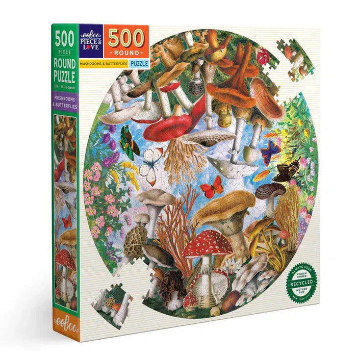 Mushroom & Butterflies 500 Piece Round Jigsaw Puzzle eeBoo - for just $26.99! 
