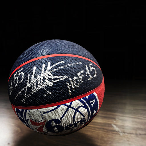Dikembe Mutombo Autographed Philadelphia 76ers Spalding Basketball with Hall of Fame Inscription - for just $299.99! 