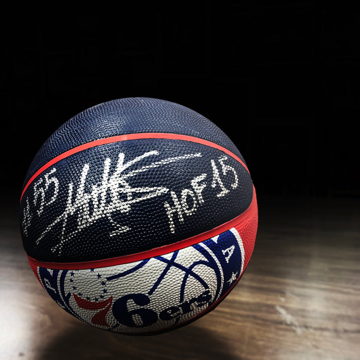Dikembe Mutombo Autographed Philadelphia 76ers Spalding Basketball with Hall of Fame Inscription - for just $299.99! 