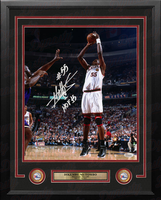 Dikembe Mutombo Philadelphia 76ers Autographed 11x14 Framed Photo Inscribed Hall of Fame: Silver Ink - for just $299.99! 