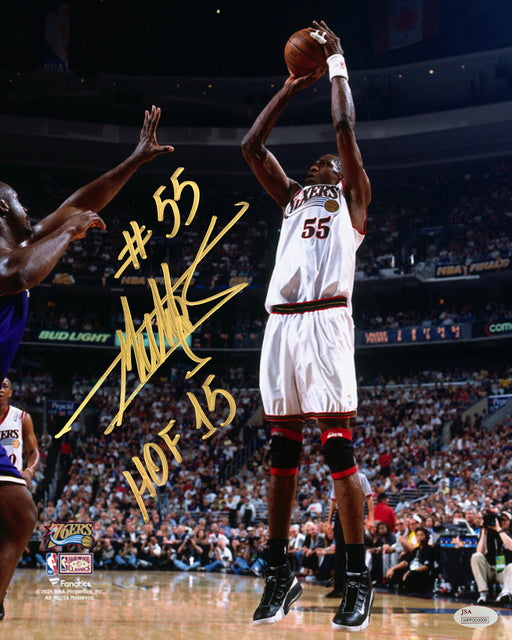 Dikembe Mutombo Philadelphia 76ers Autographed 16" x 20" Photo Inscribed Hall of Fame - Gold Ink - for just $299.99! 