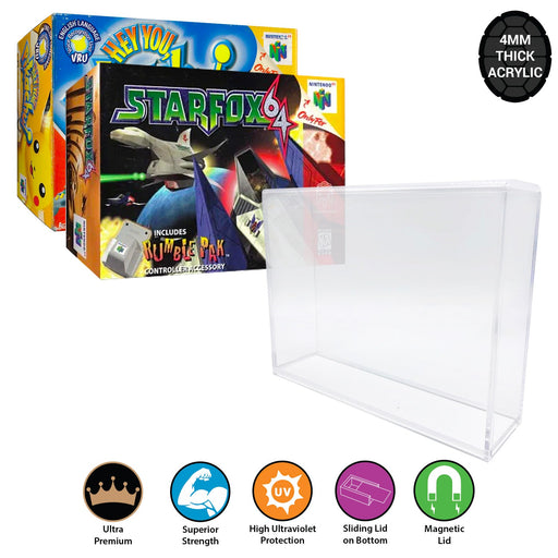 Acrylic Hard Case for STAR FOX 64, HEY YOU PIKACHU Video Game Box (4mm thick, UV & Slide Bottom) - for just $24.99! 