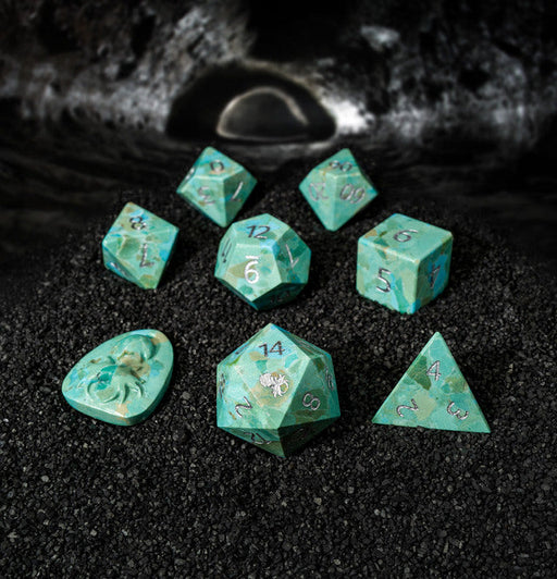 Kraken Dice - Reconstituted Green Turquoise Semi-Precious 8 pc Glass Dice Set - for just $349.99! 