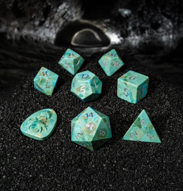 Kraken Dice - Reconstituted Green Turquoise Semi-Precious 8 pc Glass Dice Set - for just $349.99! 