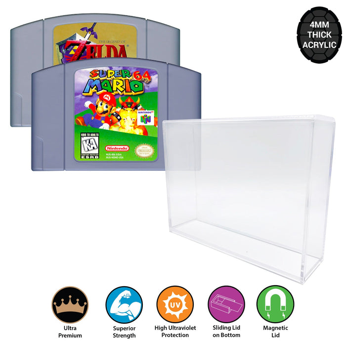 Acrylic Hard Case for N64 Video Game Cartridge (4mm thick, UV & Slide Bottom) 3h x 4.5w x 0.7d - for just $19.99! 