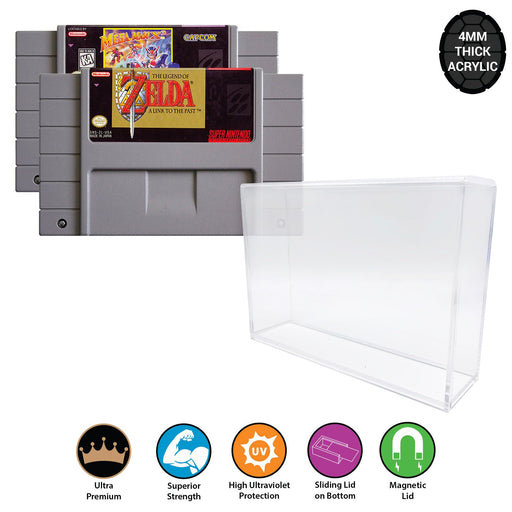 Acrylic Hard Case for SNES Video Game Cartridge (4mm thick, UV & Slide Bottom) - for just $19.99! 