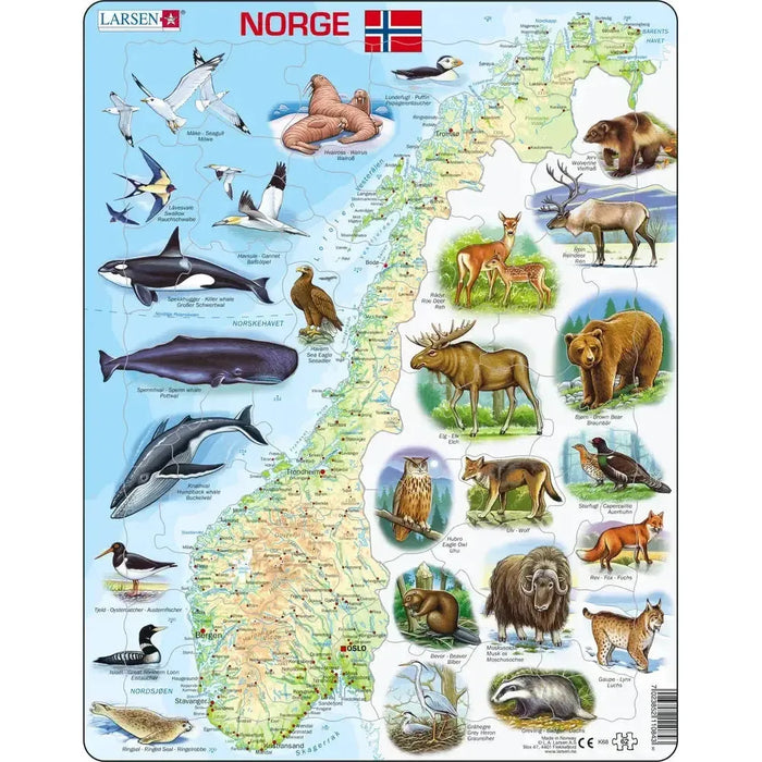 Norway Map with Animals 62 Piece Tray Jigsaw Puzzle Larsen - for just $11.99! 