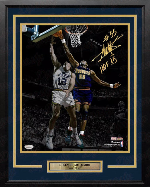Dikembe Mutombo Denver Nuggets Autographed 16x20 Framed Photo Inscribed Hall of Fame: Gold Ink - for just $399.99! 