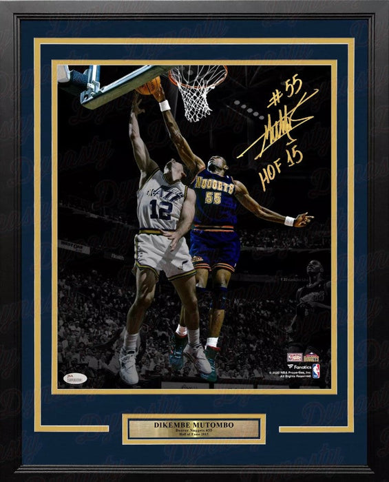 Dikembe Mutombo Denver Nuggets Autographed 16x20 Framed Photo Inscribed Hall of Fame: Gold Ink - for just $399.99! 